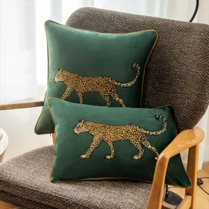 Luxury Gold Embroidered Animal Pattern Pillow Cover Set, Velvet Fabric, Leopard Print, Home Decor, Sofa Cushion, Holiday Decoration, Gift