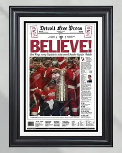 1998 Detroit Red Wings Stanley Cup Champions "BELIEVE!" Unframed Poster - Front Page Newspaper Print - Vlada Konstantinov Tribute - Hockey Championship Decor