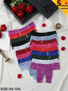 Random Color,Women's Sexy Open-Crotch Thong Panties, Valentine's Day Lingerie, Lace Transparent Briefs,Soft Smooth Fabric,Breathable Panties,Perfect for Special occasion,All Seasons