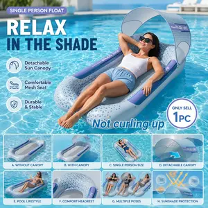 Inflatable Floating Lounge Chair with Detachable Canopy Sunshade, Thickened PVC Pool Float for Swimming Pool and Beach, Portable Foldable Water Lounger with Backrest,Floating beds on water, floating mat, for Outdoor Recreation and Summer Relaxation