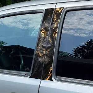 2 Piece Gold Lion Car Stickers, Easy Tear and Stick B Pillar Protection Decals, Car B Pillar Accessories, Gloss Vinyl Decal