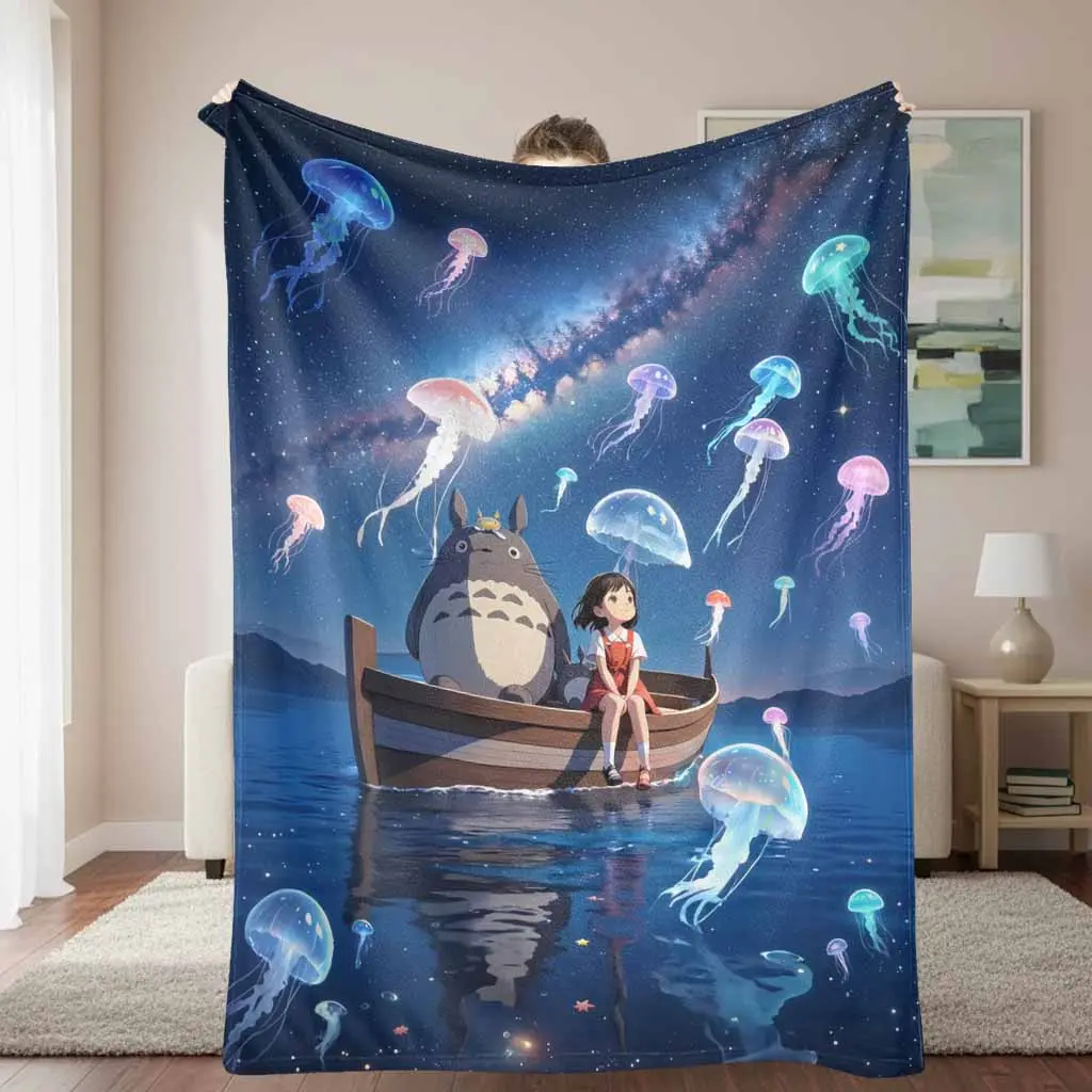 Aurora Galaxy Cosmic Flannel Blanket - Dreamy Jellyfish and Boat Print, Ultra-Soft Warm Breathable Plush Throw, Ideal for Bedroom Decor, Living Room Sofa, Gifting, Aurora Galaxy Blankets, Cosmic Blankets