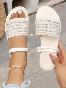 Water Drill Two-Wear Flat Sandals, Water Drill + Woven Strap + Two-Wear Design, Elegant and Practical, Soft and Eye-Catching