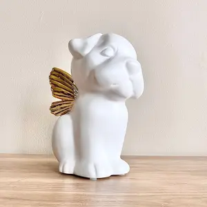 Bully Angel Dog Urn - White with Gold Wings
