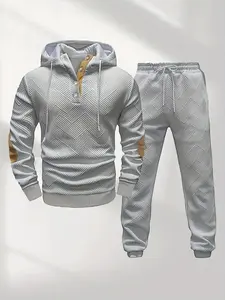 Men's casual fashion suit knitted jacquard sweatshirt and pants two-piece set