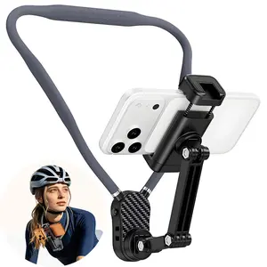 Clip-on neck phone holder, hands-free neck mount, phone holder for content creators, equipped with an anti-shake chest strap, suitable for POV, vlogging, cooking, cycling video recording
