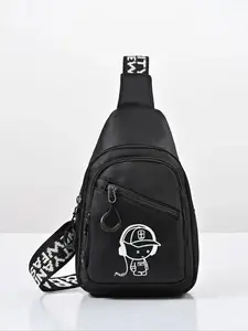 Men's Casual Cartoon Print Zipper Belt Bag, Fashionable Adjustable Strap Sling for Daily Used, Trendy Versatile High-quality Commuting, everyday carry, on the go, hands free, daily essentials, must have accessory