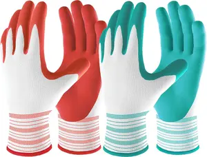 Gift for Women in Horticultural Gloves, 6 pairs of breathable rubber coated garden gloves, outdoor protective work gloves with grip, medium size is most suitable, red and green