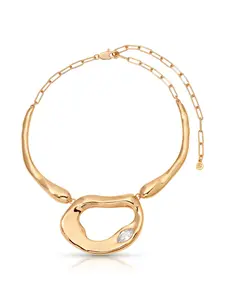 Ettika Molten Marquise Necklace 18k Gold Plated with Cubic Zirconia 14" Chain & 5" Extender Made in China for Adults