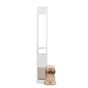 Dog Door for Sliding Glass Door, 75 7/8-80 11/16 Adjustable Height Doggy Door for Sliding Doors, Aluminum Frame Tempered Glass Pet Door with Hinge Structure Flap and Lock for Small-Sized Dogs