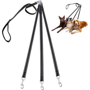 3 Way Dog Leash Detachable Reflective Coupler Tangle Free 3 in 1 Multiple Double Dog Leash with Soft Padded Handle Walking Training Outdoor