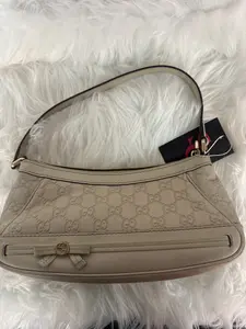 Pre-owned GUCCI Guccissima Calfskin Leather Shoulder Bags Guccissima Light Beige Leather Bow Shoulder Bag SD151
