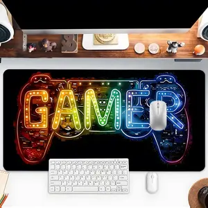 Gamer Pattern Design Rectangle Gaming Mouse Pad, Non-slip Rubber Base Mousepad, Office Desk Keyboard Mouse Mat for Home Office Game Room Desk, Gaming Room Accessories