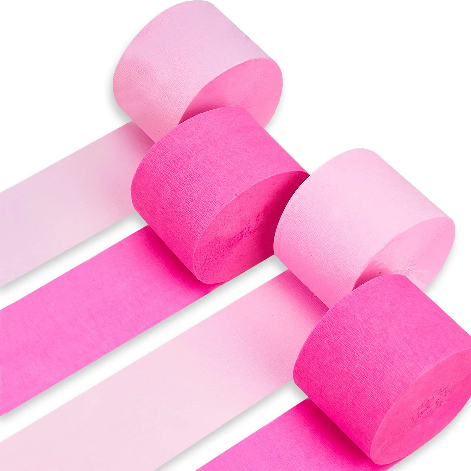 PartyWoo Pre-Rolled Crepe Paper Streamers, 4 Units (1.8 in x 82 ft/roll, 328 ft Total, 30% Thicker) - Hot Pink Festive Home Supplies for Wedding Decorating, Anniversary Use