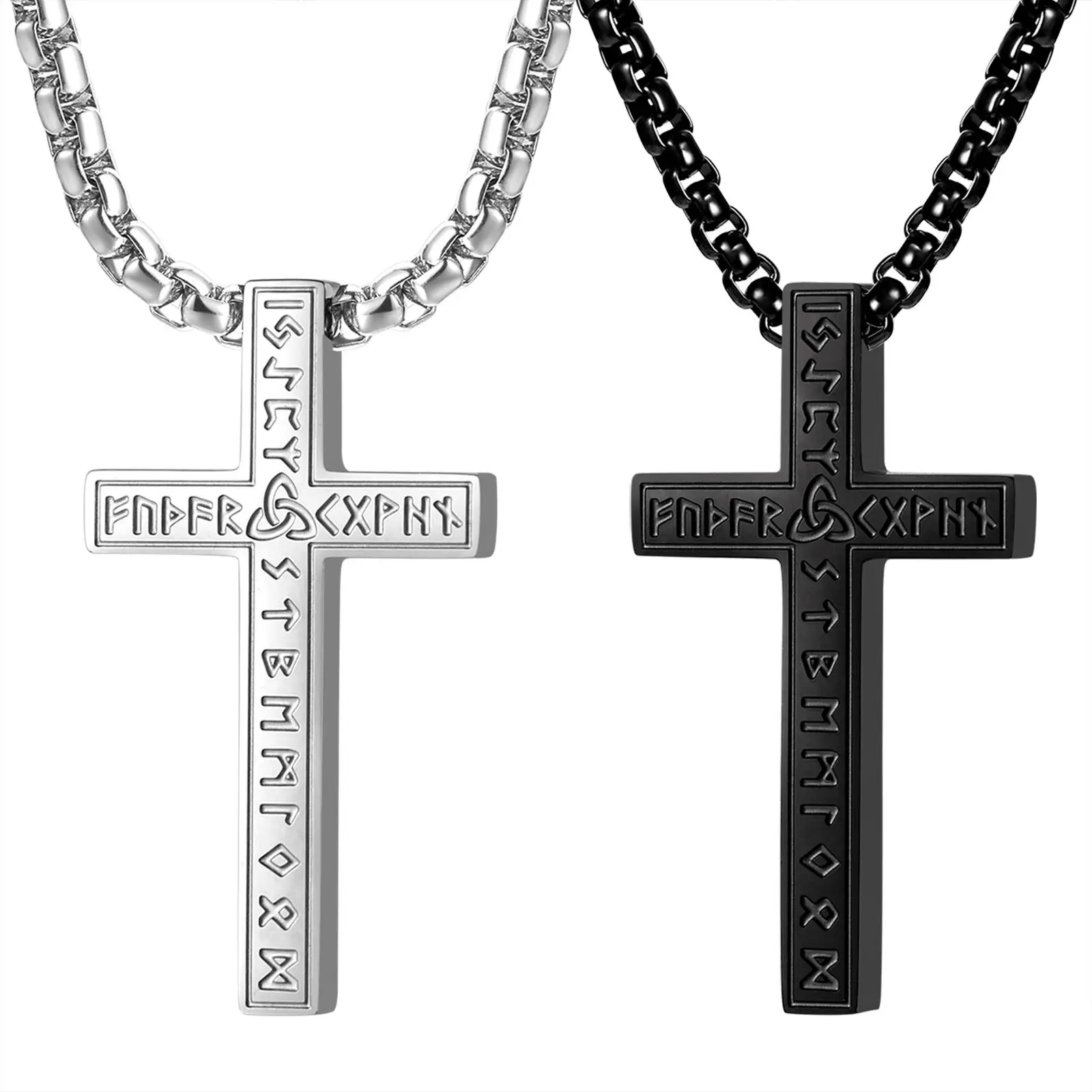 OIDEA Viking Norse Cross Shape Necklace with Celtic Knot and Viking Rune Art in Rust-Resistant Stainless Steel, Unisex Wear, Birthday Gift Ideas, Hypoallergenic, 22 In, Girlfriend Birthday Gift, Gothic Necklaces, Christmas, Pendant, Viking Cross