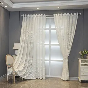 2 Panel Modern Luxurious Floral Transparent Curtain, Ring Top Hanging Design for Living Room, Bedroom, Balcony and Kitchen Decor