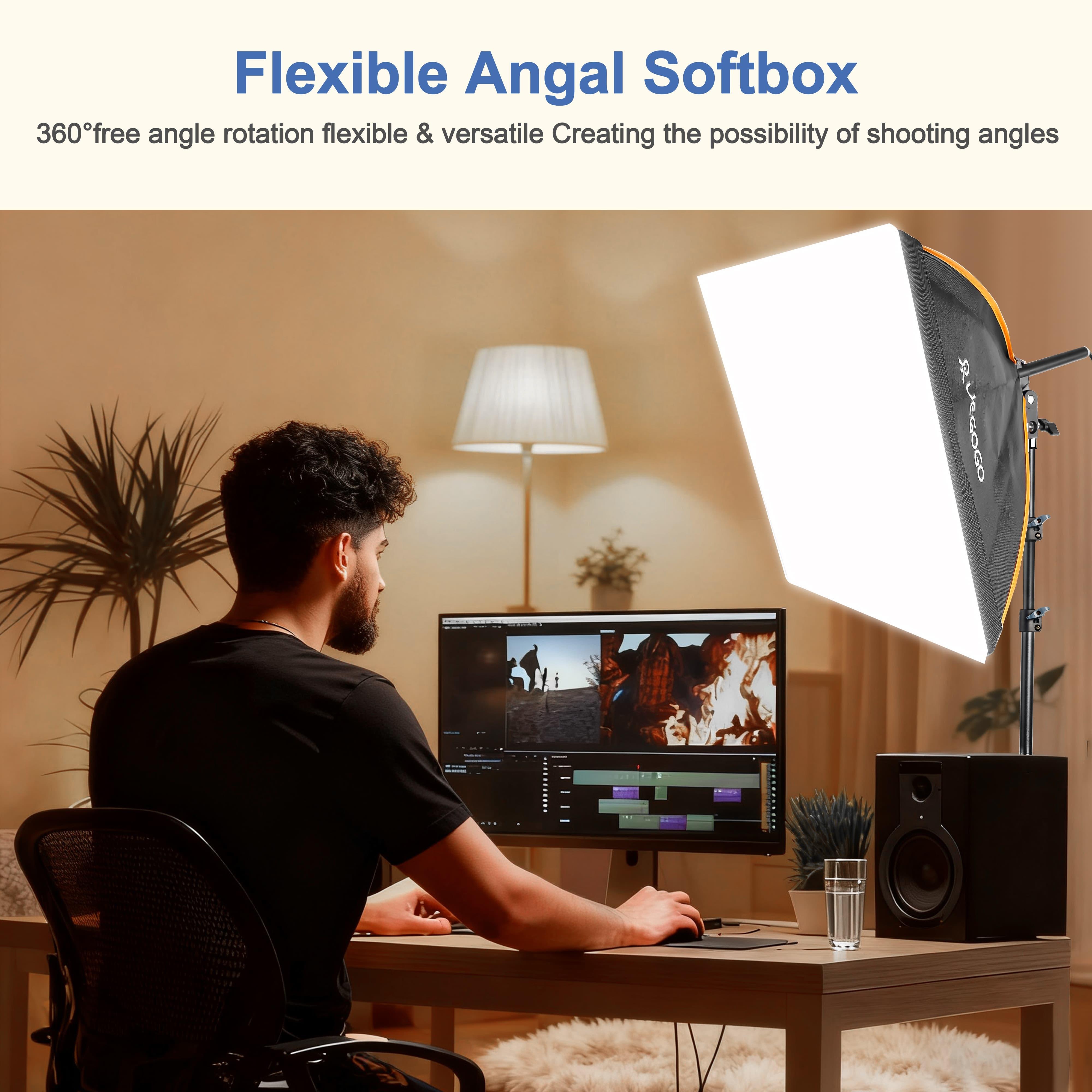 UEGOGO Softbox Lighting Kit, 19.7' X 27.6', with 70.8' Adjustable Stand, Suitable for Portrait, Product, and Fashion Photography(LED Bulb Not Included)