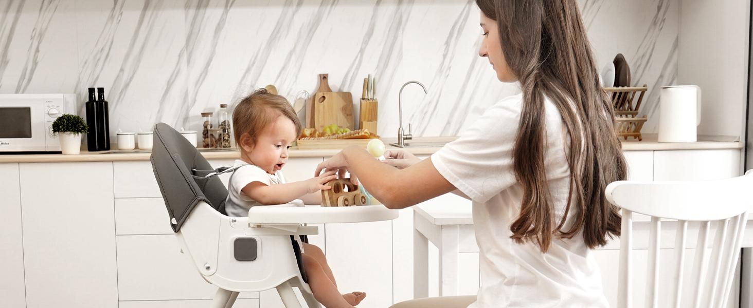 Baby High Chair 6 in 1 Convertible High Chair with 5-Point Safety Harness, Adjustable Dining Tray, Easy to Clean Surface, Robust Design