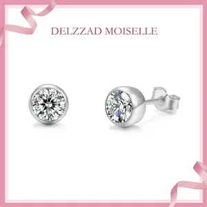Delzzad Bling Bezel Stud Earrings Synthetic Moissanite S925 Earring Jewelry Perfect Birthday Engagement Anniversary Dating Christmas Gift for Men Women Wedding Set