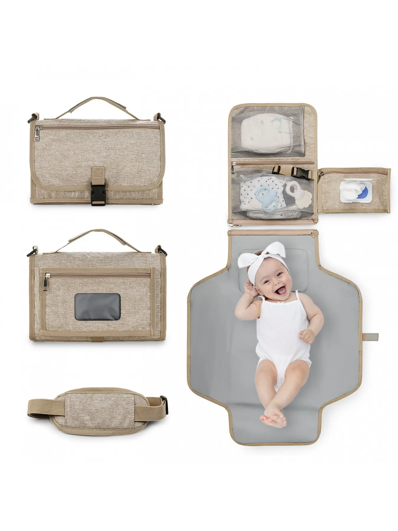 Portable Baby Changing Mat - Foldable Waterproof Diaper Pad with Shoulder Strap & Wipes Pocket, Outdoor Travel Friendly, Multifunctional Diaper Bag, Travel Diaper Tote, Diaper Handbag Tote