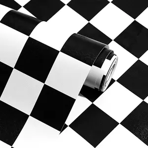 Peel and Stick Wallpaper Black and White Mosaic Checkered Contact Paper 17.7"x78.8" Self Adhesive Removable Decorative Vinyl Wallpaper for Bedroom Countertops Cabinet