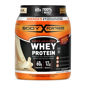 Body Fortress Super Advanced 100% Premium Whey Protein Powder Vanilla 60g Protein Immune Support Vitamins C D Zinc 1.74 lbs Healthcare Supplement