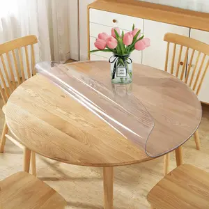 36 Inch Dia Round Clear Table Cover Protector Plastic PVC Vinyl Tablecloth Wipeable Water Resistant Easy Clean for Dining Coffee End Tabletop