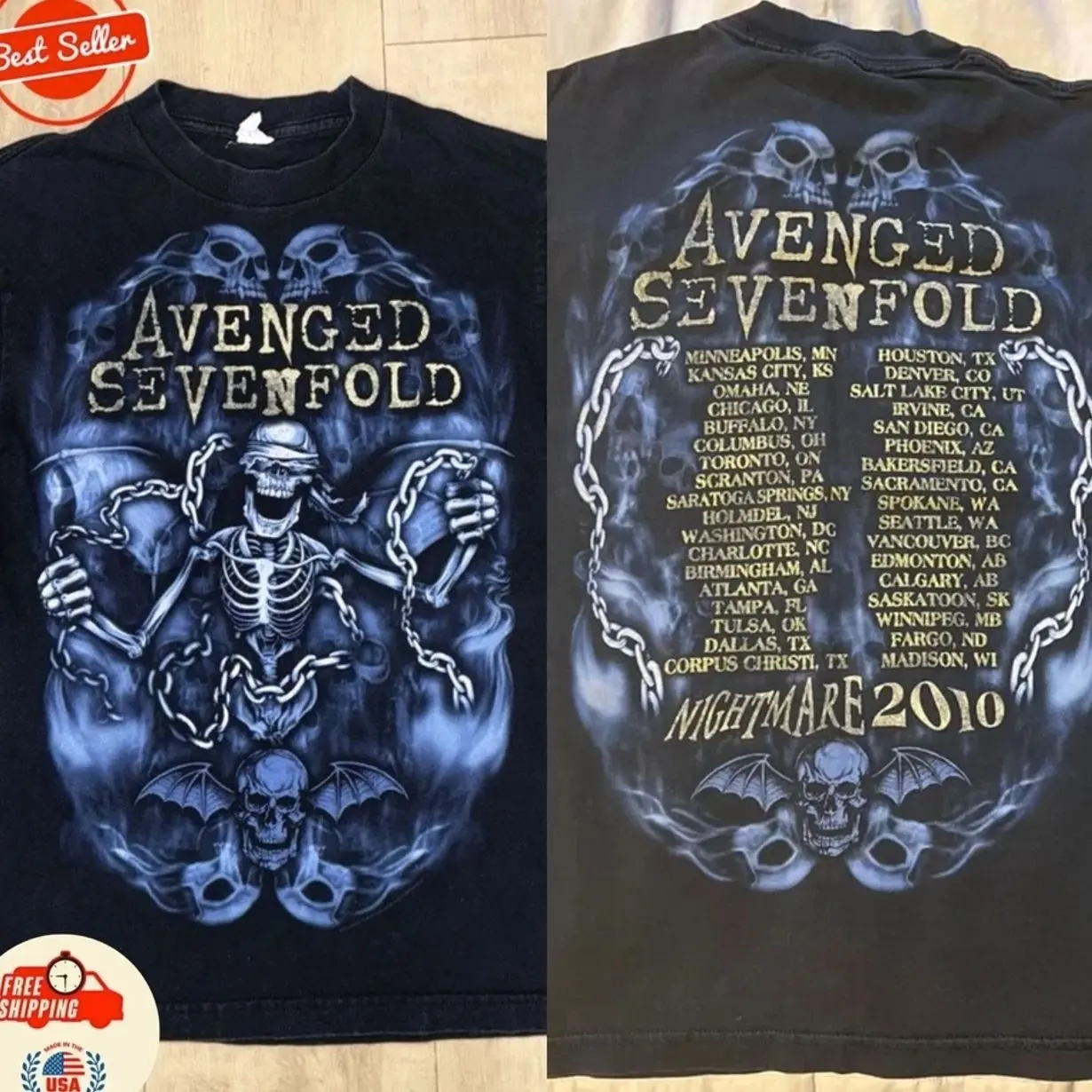 Avenged Sevenfold A7X Nightmare Tour 2010 Two-Sided T-Shirt IWM