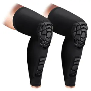 1 Pair Compression Leg Sleeve with Knee Pad Calf Pad and Shin Guards for Wrestling Football Baseball Rugby Lacrosse, Black X-Large