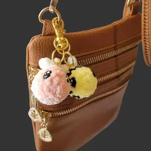 Crocheted Chenille Bee Keychain – Amigurumi Plush Desk Pet Accessory