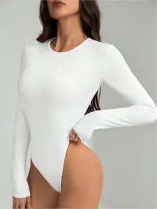 Women's Autumn Basic Solid Color Versatile Fitted Long Sleeve Bodysuit, Slim Fit Design, Suitable for Home, Sports, Work, Shopping, Gatherings and Bars.