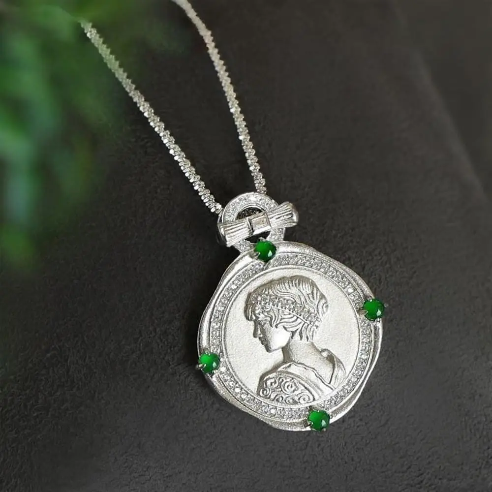 Mythology Greek Godness Queen Coin Necklace,Ancient Greek Symbol Amulet Medal Necklace