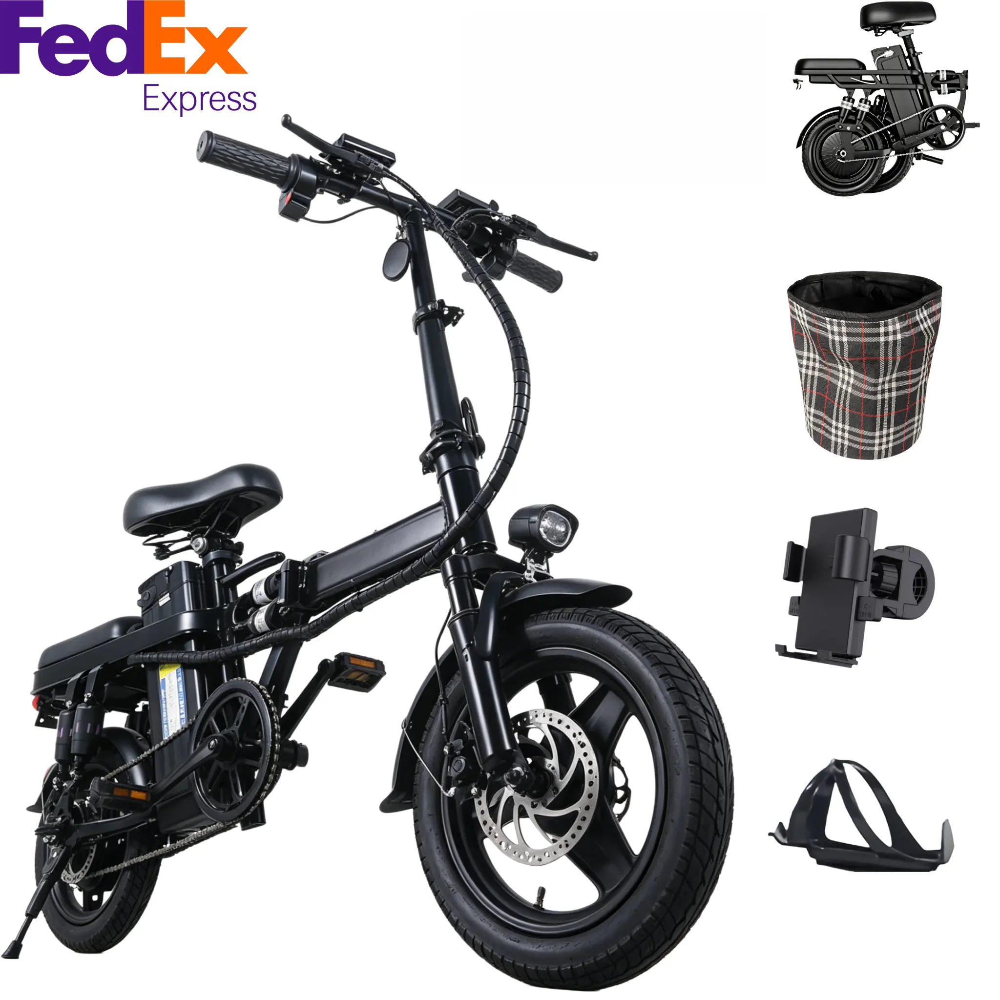 Adult Folding Electric Bike - 800W Peak Motor, 48V 15Ah Removable Battery, Up to 20 MPH & 30 Mi Range, 14-Inch Tubeless Tires, Front-Rear Suspension, Dual Disc Brakes, 3 Riding Modes, Dual Seats, 3-Step Folding Design
