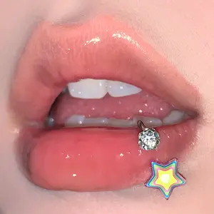 New dopamine star lip ring, sparkling mud ball colorful ear cartilage ring, titanium steel outer tooth piercing jewelry y2k Stainless Cuban Link Necklace