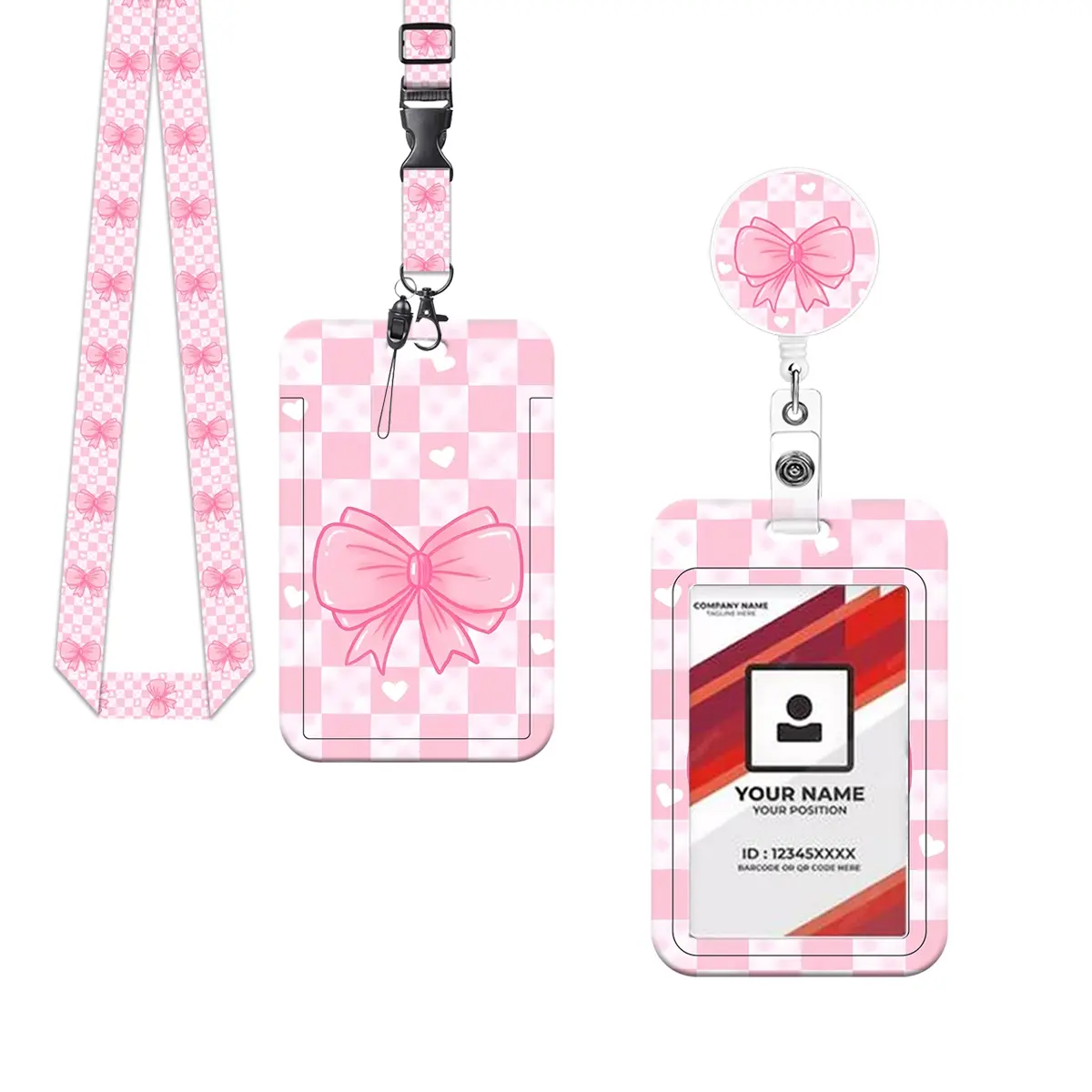 Sweet Bow Tie Lanyard ID Badge Holder Set, Id Badge Holder With Lanyard, Versatile Women's Name Card Stand, Retractable Badge Reel, Nurse Badge Reel, Teacher Badge Accessories, Lanyard For Id Badge