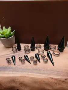 00g-1 inch Ear Stretching Kit Black Tapers Steel Tunnels 7/16 1/2 9/16 5/8 3/4 7/8 1 Inch gauges plugs gauging big huge single flare men