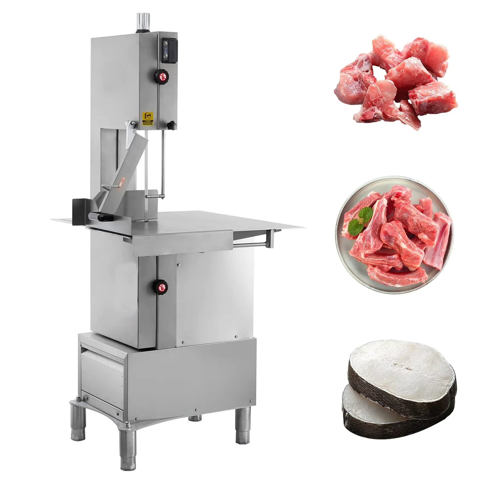 Hakka Electric Stainless Steel Bone Saw Machine, 79.5in Countertop Butcher Bandsaw with 110V 1500W 2HP Motor, 22.3x26.3in Work Table, 50 ft. per Second Speed, Safety Guard for Bone Sawing Tasks