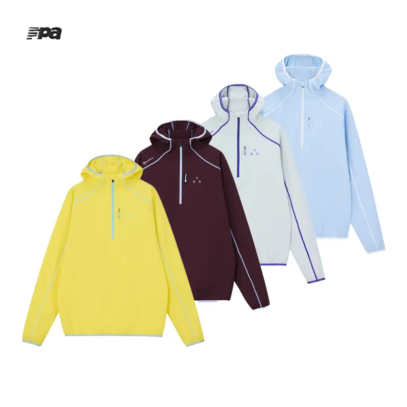 FPA Unisex Half‑Zip Hooded Pullover, Slim‑Fit Waffle‑Knit Quick‑Dry Long‑Sleeve Top With Contrast Stitching, Casual Outdoor Sports Hooded Shirt