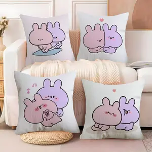 A-Asamimichan Cute Bunny Cushion Cover Soft Short Plush Fabric Double-Sided Print | Breathable Pillow Cover for Sofa Couch Bed | Skin-Friendly, Washable, Invisible Zipper, Anti-Dust Mite, Durable Material | Warm Winter Home Decor Gift