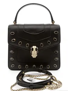 Pre-owned Bvlgari Black Diamond studded Riveted Shoulder Bag 18*7*15.5cm th260411018