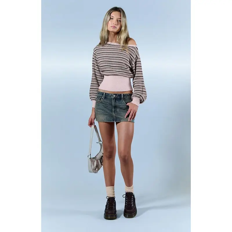 Pacsun Women's Piper Medium Blue Back Pocket Low Rise Jean Micro Skirt - Multicolor