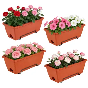 16.9 Inch Railing Planter Boxes, Hanging Planters for Railings, Deck Rail Planter for Outdoor Plants, Hanging Window Boxes Planter with Drainage Tray, Railing Planter Box for Balcony, Deck, Rail Porch Fence, Home Decor