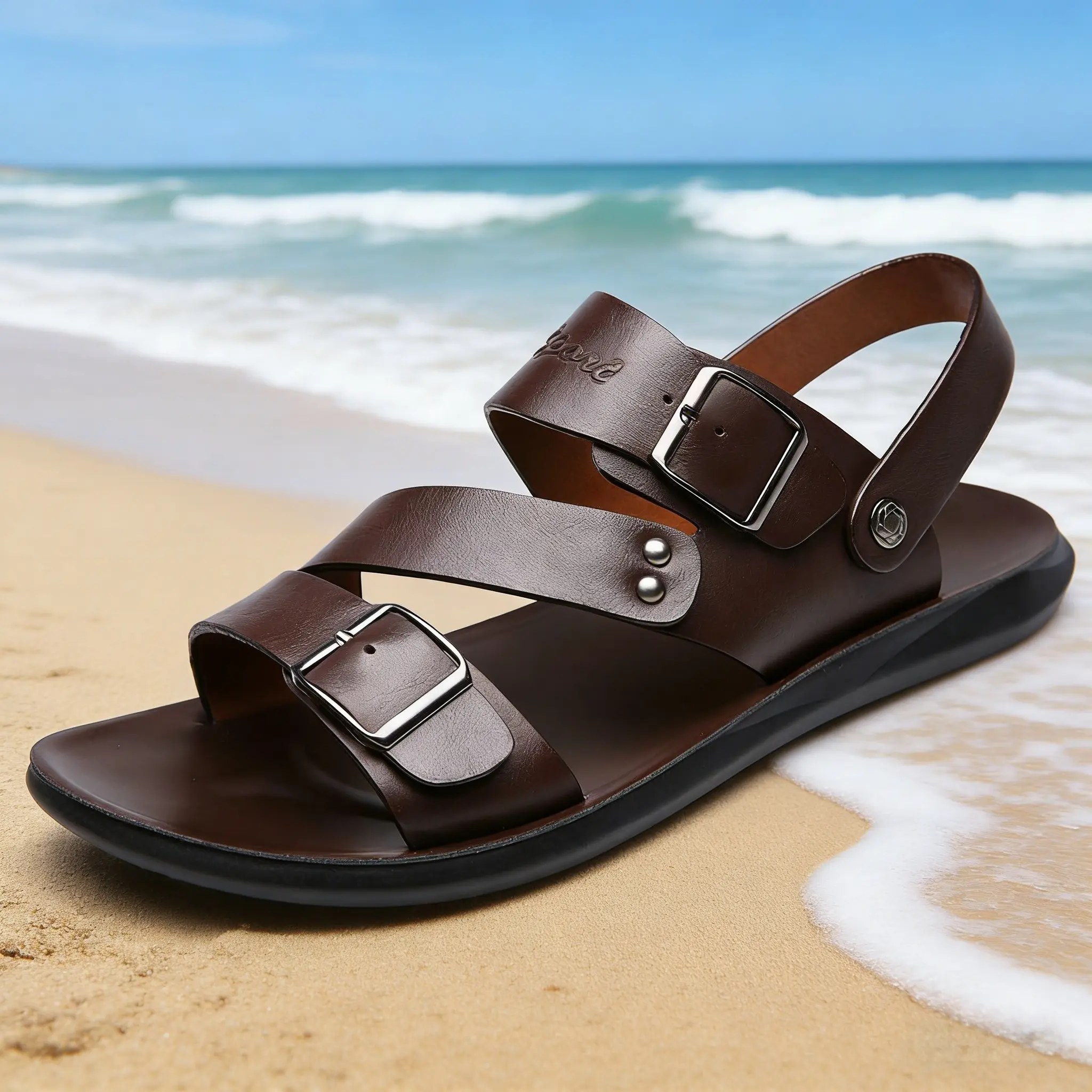 Men's Plain PU Leather Sandals with Adjustable Dual Buckles, Lightweight Cushioned Casual Slides for Outdoor & Beach, Cuban, Ankle, Casual Sandal, Outdoors, Slip Resistant, Comfortable Heels, Back Strap Men's Sandals