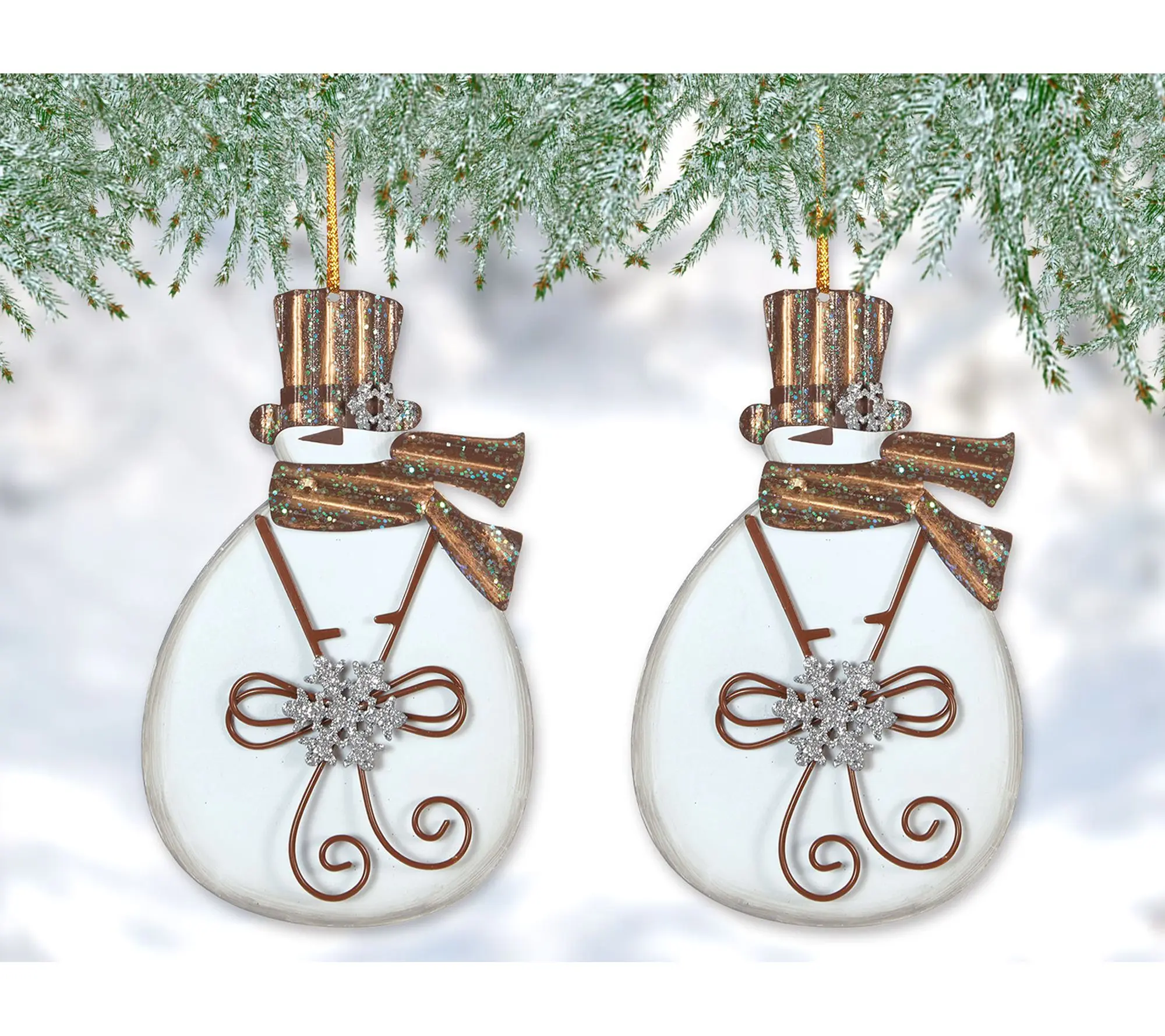 Sunset Vista Designs Glitter Gold Snowman Ornament Set of 2