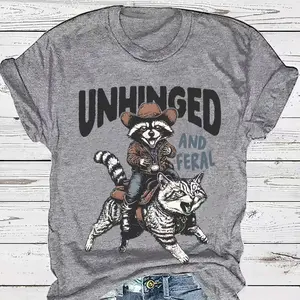 Wild & Crazy Trash Panda Raccoon Graphic Cotton T-Shirt, Cute Funny Fashion Outfit, Comfort Crew Neck Tee, Perfect Valentine's Day Gift For Her