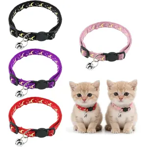 4 count   with Bells, Breakaway  Collars Kitten  Moons Stars Cute Kitty Safe Kitten Collars for Kitten Cats-Adjustable 8.3-13.4 Inch