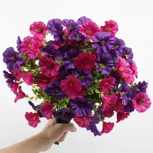 12 Bundles Morning Glory Artificial Flowers, Decorative Artificial Flowers, Vibrant Faux Flowers for Outdoor Decoration, UV Resistant Fake Plastic Plants & Artificial Greenery for Indoor, Outdoor, Garden, Patio, Window Box, Home Decor