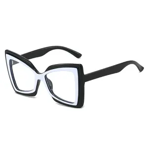 Colorful assembled cat-eye large-frame plain glasses, personalized ins internet celebrity hip-hop style bowknot eyeglass frames for women