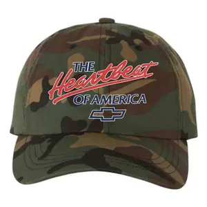 Vintage Chevy The Heartbeat of America Camo Baseball Hat - Retro Chevrolet Logo Camouflage Dad Cap - Unisex Tactical Trucker Hat for Car Enthusiasts