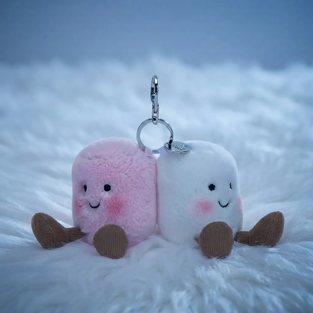 Jellycat Marshmallows Bag Charm – Adorable Pink & White Plush Keychain Accessory for Bags and Backpacks